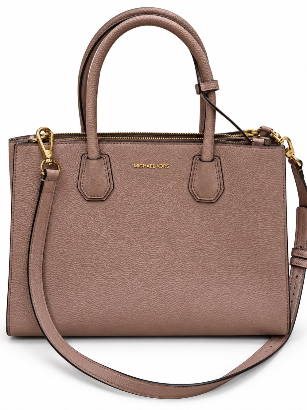Michael Kors Taupe Pebbled Leather Satchel with Gold Hardware